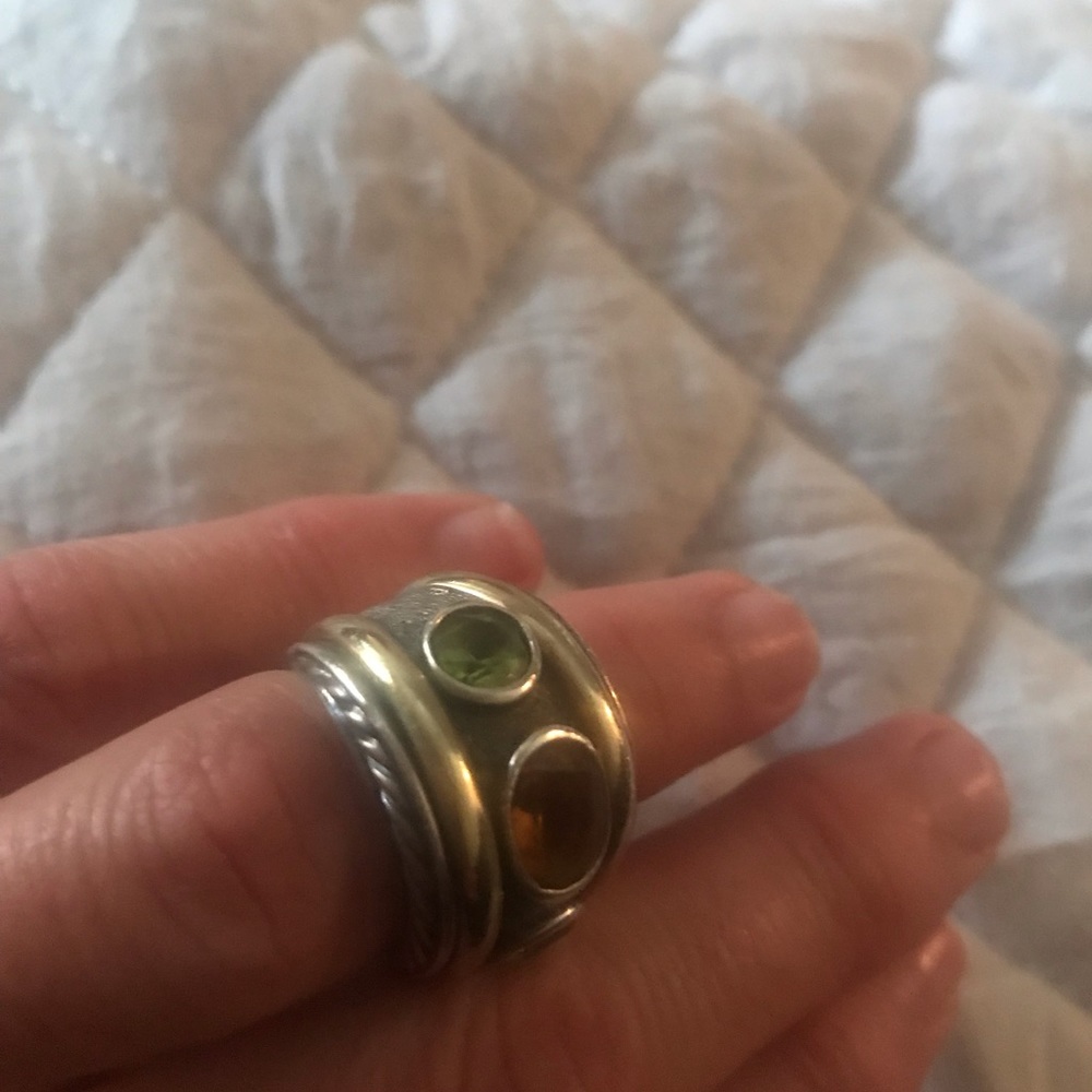 David Yurman 825 & 18 K 3 Stone Renaissance Ring